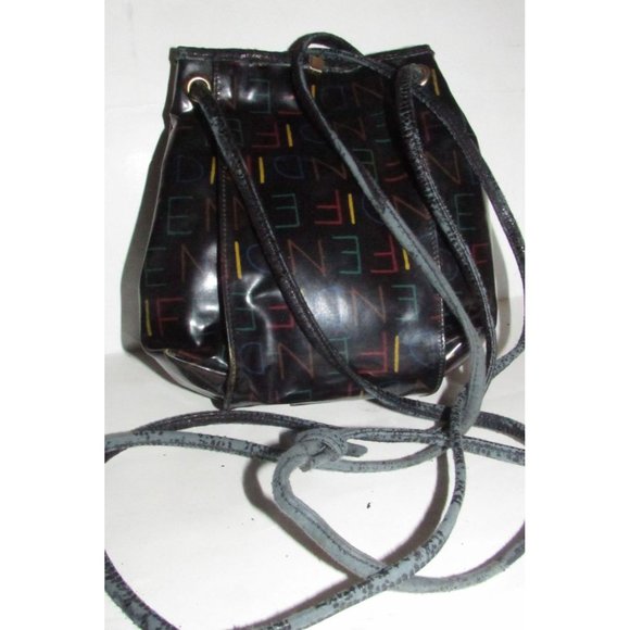 Early Fendi SAS Multi-colored 'FENDI' Logo Print on Black Coated Canvas - Picture 8 of 16